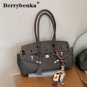 

Berrybenka Autumn Brand Design Same Fashion Armpit Platinum Bag For Women 2020 Large Capacity Shoulder Bag With Silk Scarf