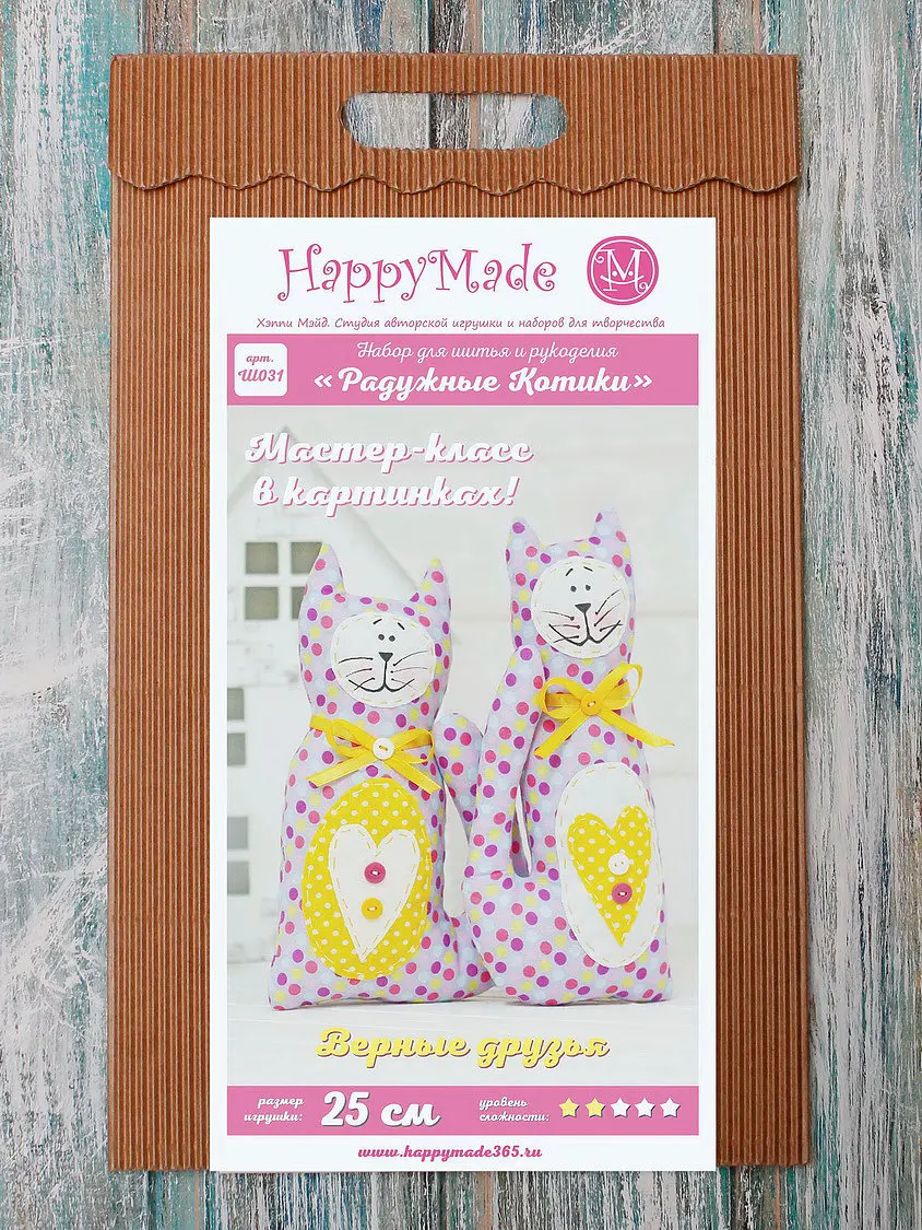 Набор для шитья текстильной куклы HappyMade Ш03" Радужные котики"