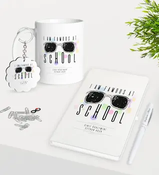 

Personalized School Ünlüyüm Trophy Keychain White Notebook Pen Gift Set-4