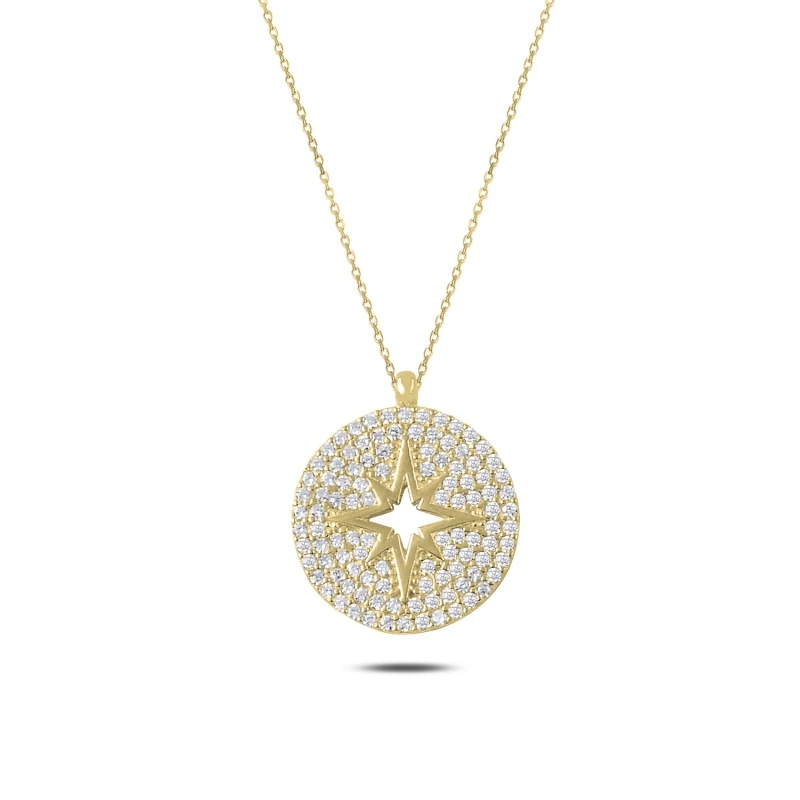 

Silver 925 Sterling Zircon Stone Compass Necklace