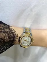 Geneva 2020-Reloj para mujer de lujo, cuarzo con diamantes, pulsera, dorado, cronógrafo femenino