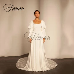 Square Collar A-Line Simple Chiffon Wedding Dresses Classic Long Sleeve Court Train Bridal Gown vestidos de noviavcrobe de mari