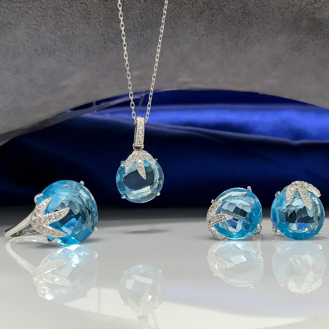 Aquamrine итальянский качественный серебряный комплект костюм