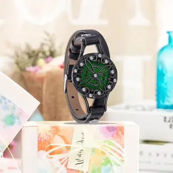 

White K Stainless Steel Diamond Three-dimensional Flower Pattern Openable Aromatic Diffuser Leather Strap Bracelet