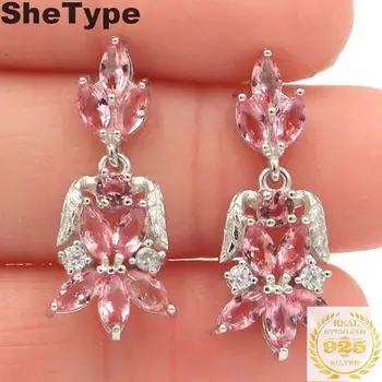 

25x11mm 2019 New Arrival 3.37g Created Pink Morganite CZ Gift For Sister 925 Solid Sterling Silver Stud Earrings