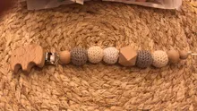Cadena para chupete de bebé, Clip de madera para elefante, bolsa de cuentas geométricas de ganchillo, mordedor de madera, pinzas para chupete de bebé, 1 ud.