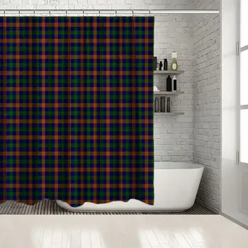 

Checkered Fabric Design Squares Traditional Geometric Patterns Printed Blue Green Orange Shower Curtain
