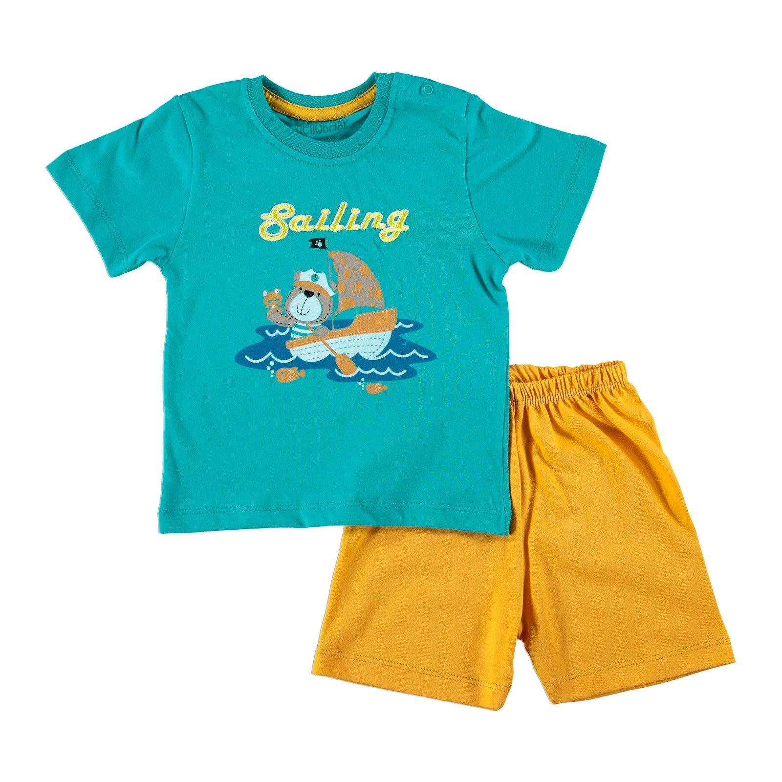 Оранжевый Ebebek HelloBaby/пижамный комплект с короткими рукавами; хлопковая повседневная одежда для малышей с короткими рукавами и круглым вырезом; лето г - Цвет: Оранжевый