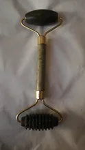 Rodillo de Jade con piedra de cristal rosa, rodillo de masaje de estiramiento Facial, masajeador adelgazante Facial, piedra de cuarzo Natural, herramienta de masaje para cuello, 1 unidad