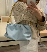 Bolso de mano de día para mujer, cadena dorada gruesa, pinza para masa, bolso de hombro, bolsa de hombro, Baguette plisado, 2021