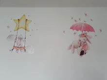 Umbrella Decoration Wall-Stickers Watercolor Nursery-Room Bunny Girl For Kids Pink 