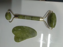 Gua Sha-Rodillo de piedra de jade para masaje facial, rodillo estiramiento piel cuello, doble cabezal, relajación de la piel, piedra de jade natural