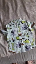 Imcute-ropa de verano para niños, vestido de mangas cortas para niños, camisa con estampado de dinosaurio de dibujos animados, cuello de solapa, Tops de bebé