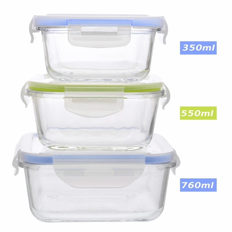 1 Set Glass Food Storage Containers with Lid Reusable Square Organizers Home Food Storage Box Case