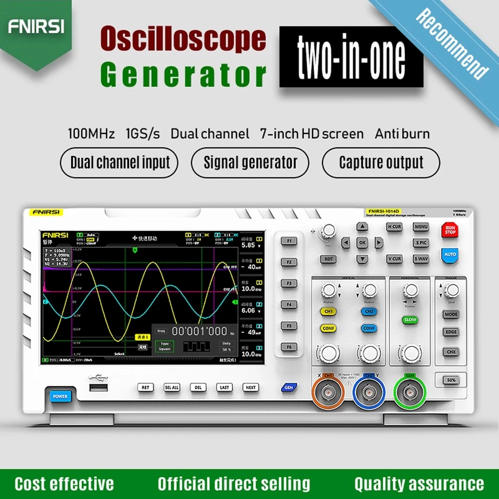 US $175.99 FNIRSI 1014D 7Inch TFT LCD Display Screen Portable Digital Oscilloscope 2 In 1 Dual Channel Input Signal Generator 100MHz
