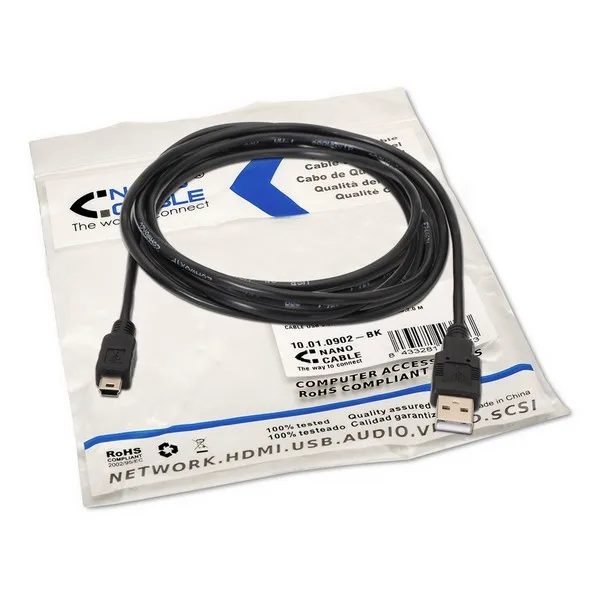 USB 2,0 A к Mini USB B Кабель NANOCABLE 10.01.0402 1,8 м черный