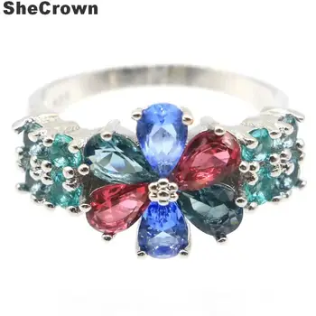 

23x14mm Multi Color Created Garnet Blue Topaz Aquamarine Tanzanite Gift For Woman's Jewelry Making Silver Rings