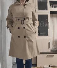 FTLZZ-abrigo de trenca lisa con doble botonadura para mujer, elegante, para otoño e invierno, con cinturón, Estilo Vintage