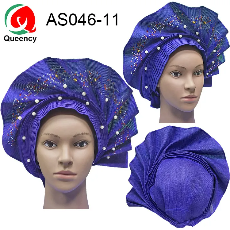 AS045-11 AS045-DHL Auto Gele Headtie, красивый дизайн, Нигерия, уже ручной работы, камни с бусинами для свадьбы и вечеринки - Цвет: AS045-11