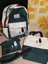 Panelled Shoulder-Bag Backpack Female Canvas Girl FUNMARDI Women for Patchwork Cat-Pattern