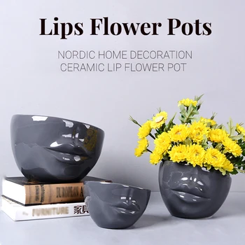 

Ceramic Lips Shape Planter Bonsai Flower Pots Mini Plant Pot Basin Micro Vase Bonsai Planter Crafts Potted Pottery Desktop Decor