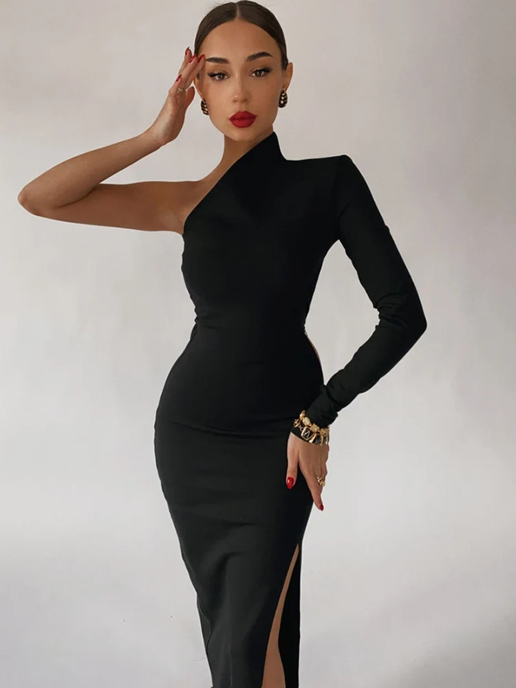 party dresses for women Elegant Dresses for Women Summer One Shoulder Maxi Dress Bodycon Sexy Black Long Fomal Wedding Evening Party Dress 2022 Fashion sexy dress