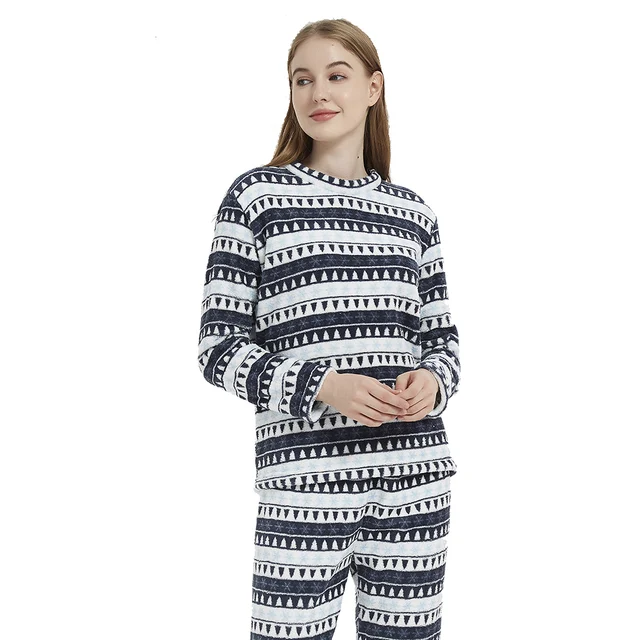 PimpamTex - Women's Autumn Winter Coral Long Sleeved Pyjama Set, Warm Winter Coral Printed Pyjama Set, Perfect Christmas Gift Paola azul