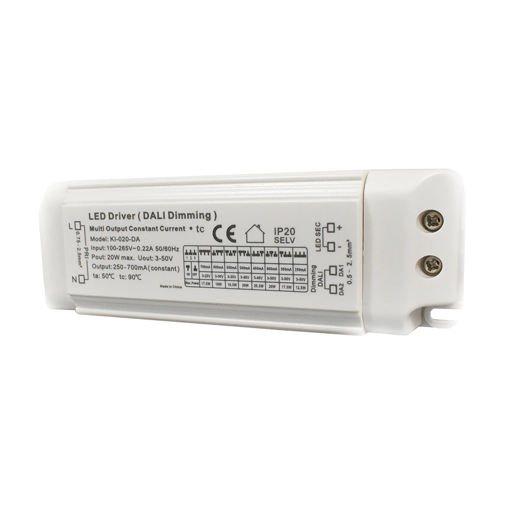 100-265V 0-700mA Output 3-50VDC Wide DC Voltage Range DALI Dimmable Power Supply 10W- 20W LED Light Constant SELV Driver small driver 700ma power supply for wall lamp 3 9v linear 3030 led selv bed transformer with ul leadwire 150mm for mini lights