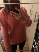 Women Sweater Outerwear Pullover Long-Sleeve Elegant Knitted Loose Pink Knitting Thick