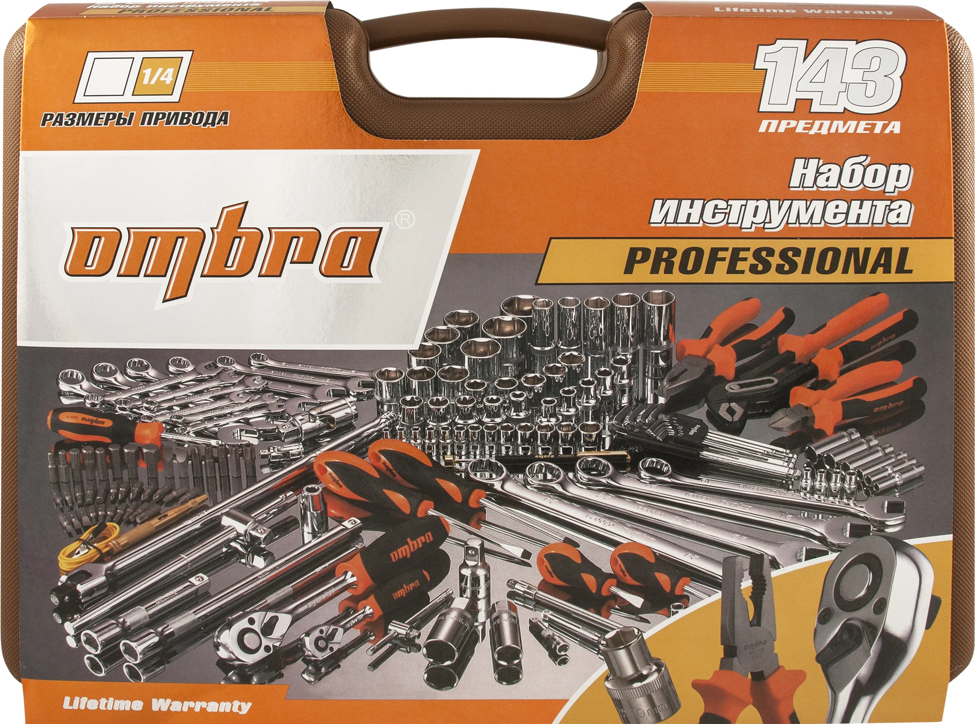 Универсальный набор инструмента Ombra OMT143SL, 1/4", 1/2"DR, 143 предмета