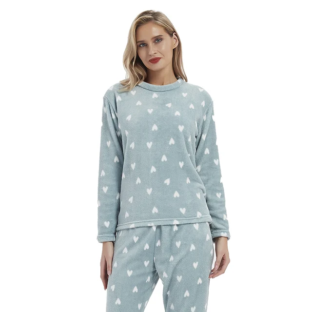 PimpamTex - Women's Autumn Winter Coral Long Sleeved Pyjama Set, Warm Winter Coral Printed Pyjama Set, Perfect Christmas Gift Olga verde tiffany