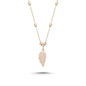 

Angemiel 925 Silver Dorica Top & Zircon Crystal Wing Necklace-Rose Gold Plated
