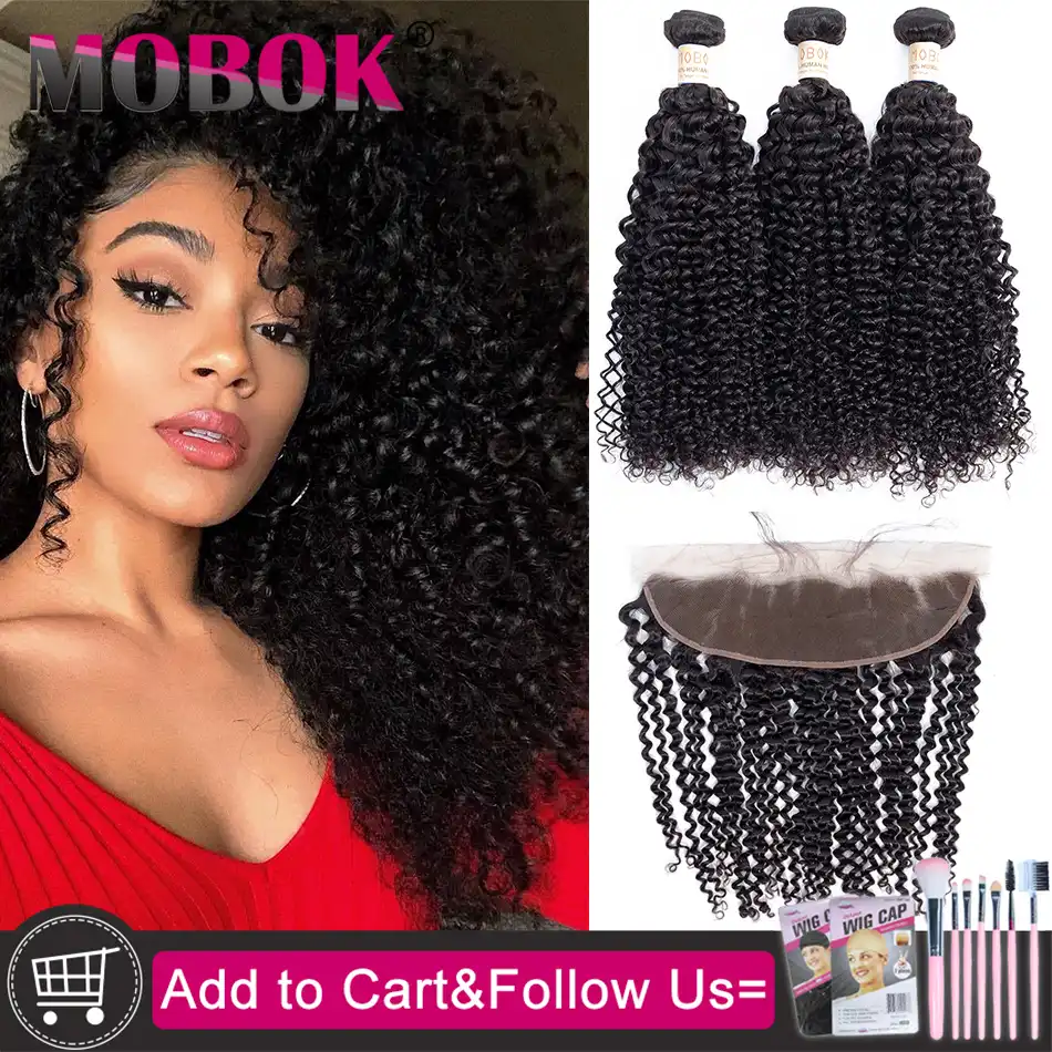Mobok Kinky Curly Bundles With 13x4 Frontal Remy Human Hair