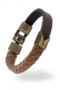 

Angemiel Men Half Tan Brown Leather Triangle Detailed Male Bracelet