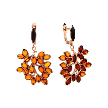 

Silver earrings with amber sunlight sample 925