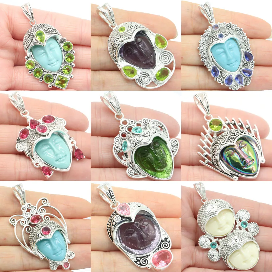 54x30mm Unique Goddess White Torquoise Face Ruby Tourmaline Peridot Amethyst Birthday Gift For Sister Silver Earrings Dating