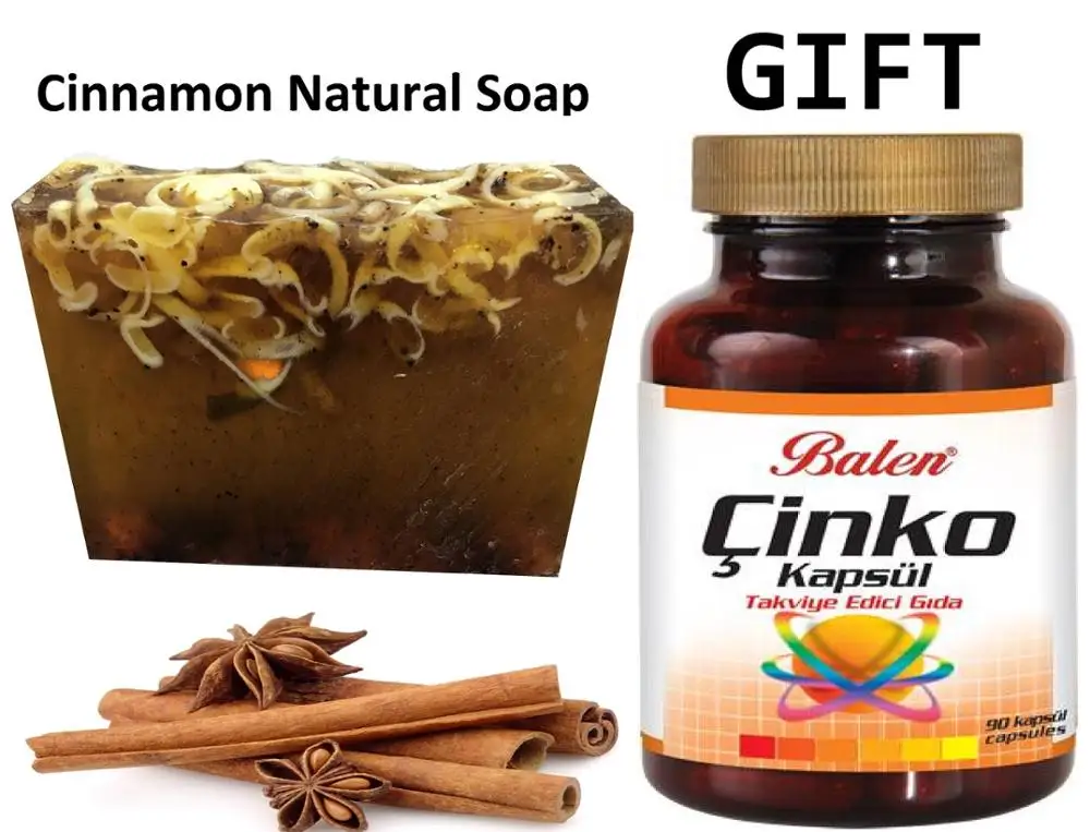 

Anti Acne Cinnamon Natural Handmade Soaps 100 gr+Gift Food Supplement Herbal Beauty Skin Body Care Zinc 90 Capsule Reinforcing