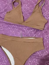 Womens Swimsuits Swimwear Bikini-Set Biquini V-Neck Ribbed Push-Up Black Ingaga Sexy