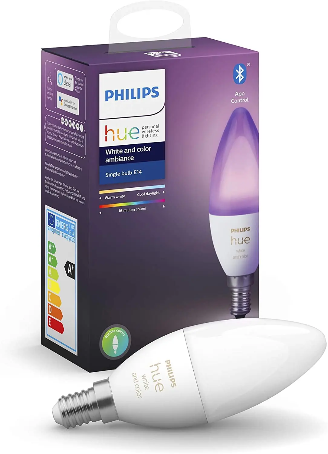 Philips Hue ampoule LED intelligente E14, lumière blanche, Bluetooth