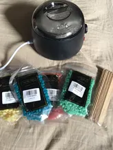 Mini máquina eléctrica de Calentador de fusión de cera, 4 bolsas de granos de cera, 10 pegatinas símil madera, máquina de depilación, Kit de depilación, Calentador de cera