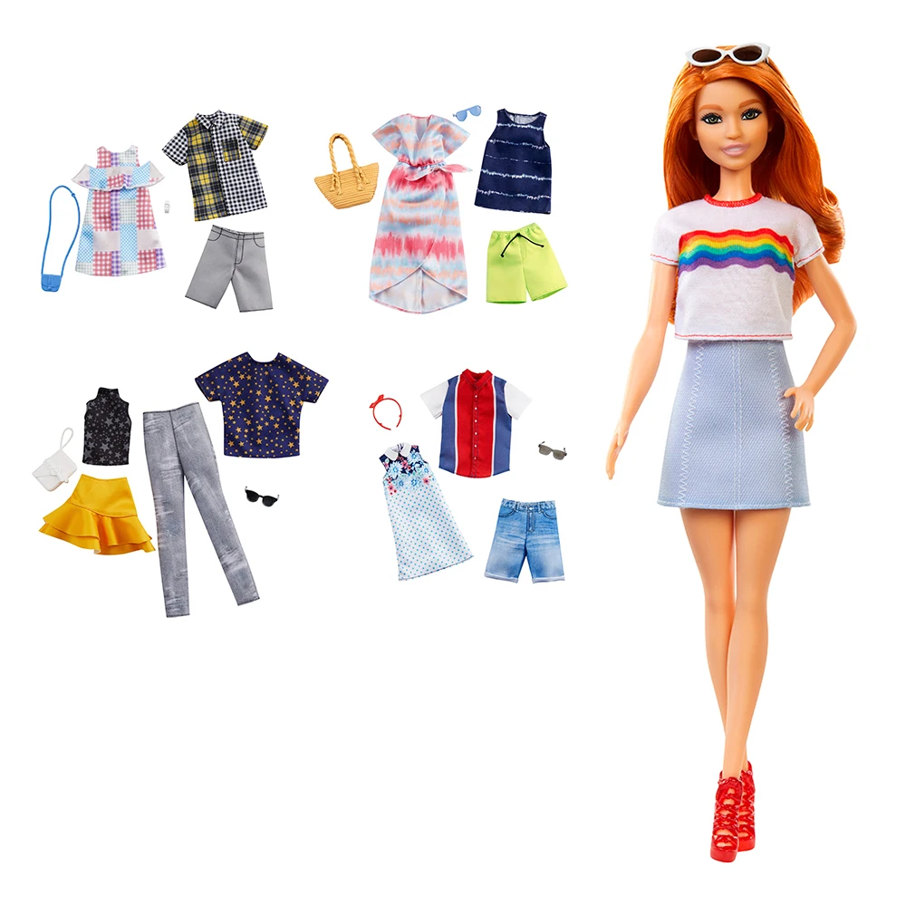 Anni FXL55 Barbie Fashionista Bambola Rossa con Maglietta Arcobaleno e Gonna 3 
