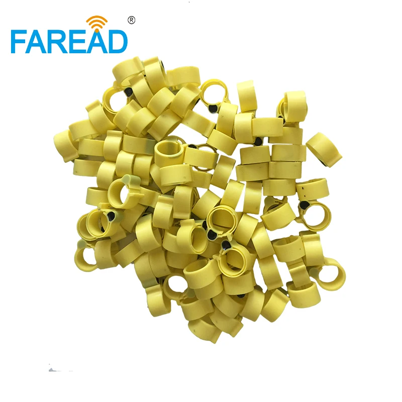 X100pcs RFID EM4305 чип 134,2 кГц пассивная бирка на лапку кольцо для курицы утка ID taging