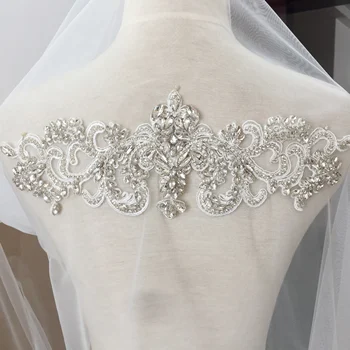 

Clear Crystal Rhinestone Beaded Bridal Applique for Wedding Belt Bridal Sash Haute Coture Accessories