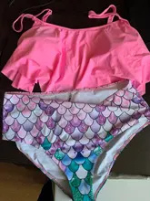 Tankini de sirena con volantes de talla grande para mujer, traje de baño Sexy con estampado de cintura alta, conjunto de Bikini para playa