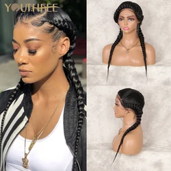 Youthfee 24 Inches Braided Wigs With Baby Hair Dutch Cornrow Box Braid Wigs For Black Women Lace Front Synthetic Wigs
