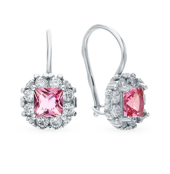 

Silver earrings with cubic zirconia and jewelry glasses sunlight sample 925