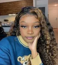 Ali Lee cabello profundo rizado peluca con malla frontal rubio miel Color degradado resalte 180% frente de encaje pelucas de cabello humano para las mujeres Pre arrancado