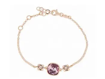 

Pink silver bracelet with Swarovski square amethyst and citrine