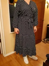 Autumn Winter Dot Bandage Dress Women Casual Ruffles V Neck High Waist Slim Print Long