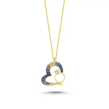 

Angemiel 925 Sterling Silver Blue Scales Nano Gemstone Heart & Engagement Necklace-Gold Plated